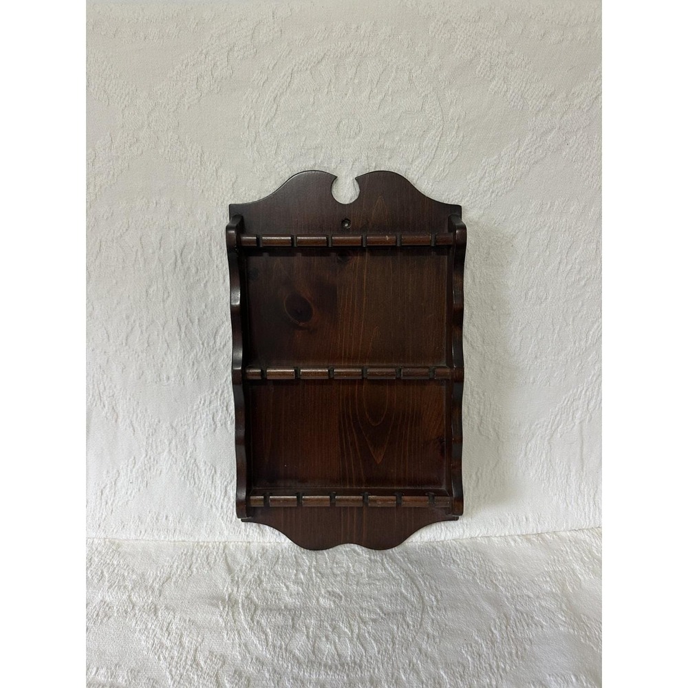 Vintage 18 Slot Wooden Spoon Rack Display Shelf Wall Hanging 3 Tier Brown 17 in